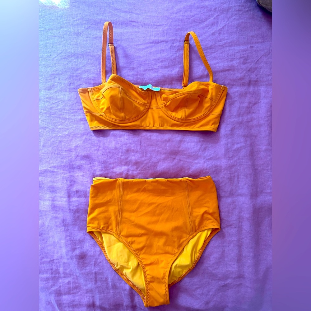 Ulla Johnson luxury swimwear Zahara bikini top and bottom in poppy, worn once